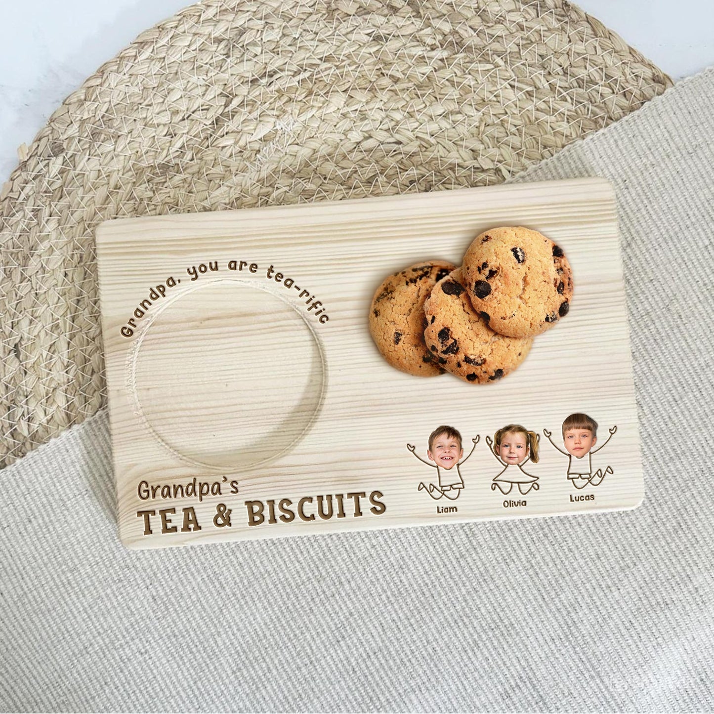 Family - Grandpa's Tea & Biscuits - Personalized Wooden Drink Tray