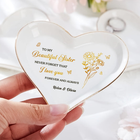 Besties - To My Beautiful Sister - Personalized Heart-Shaped Jewelry Dish