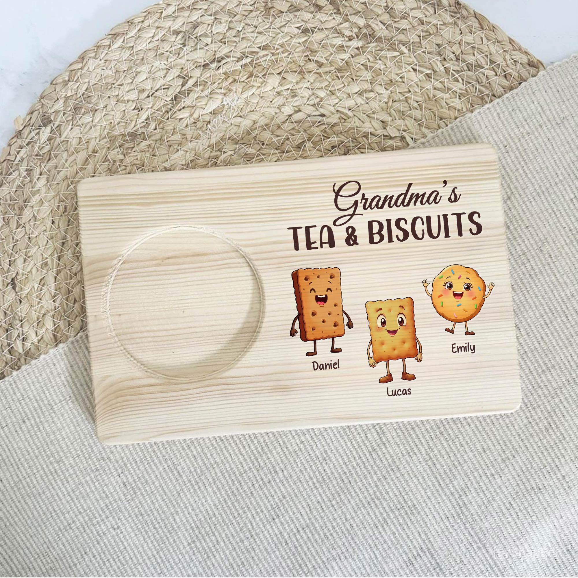 Family - Grandma's Tea & Biscuits - Personalized Wooden Drink Tray