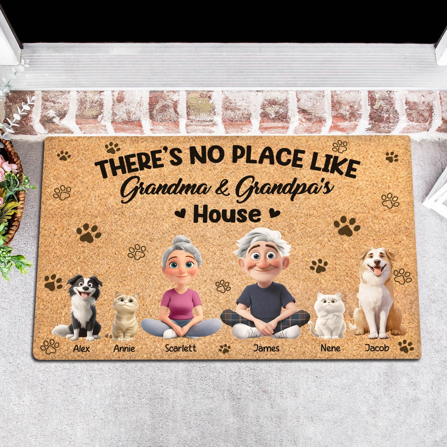 Pet Lovers - There's No Place Like Grandma & Grandpa's House - Personalized Pet Doormat
