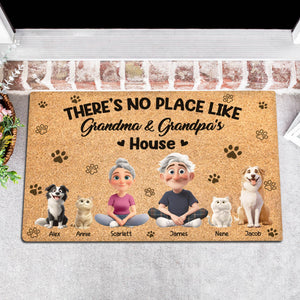 Pet Lovers - There's No Place Like Grandma & Grandpa's House - Personalized Pet Doormat