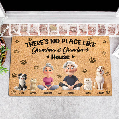 Pet Lovers - There's No Place Like Grandma & Grandpa's House - Personalized Pet Doormat