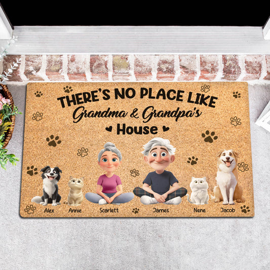 Pet Lovers - There's No Place Like Grandma & Grandpa's House - Personalized Pet Doormat