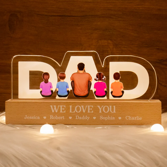 Family - DAD Family Sitting Back View - Personalized Acrylic LED Night Light