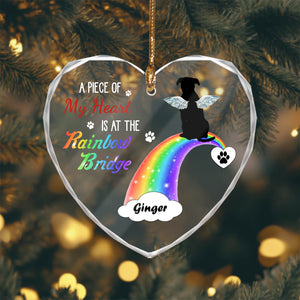 Pet Lover - A Piece Of My Heart Is At The Rainbow Bridge - Personalized Heart Shape Glass Ornament