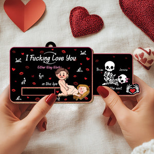 Personalized romantic wooden card with playful design and heartfelt message for couples