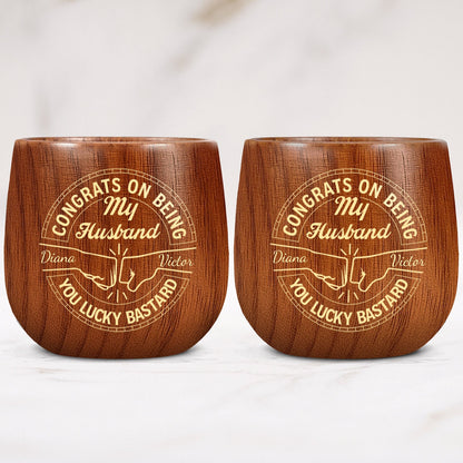 Brother - Congrats On Being My Brother, You Lucky Bastard - Personalized Wooden Bourbon Drinking Glass