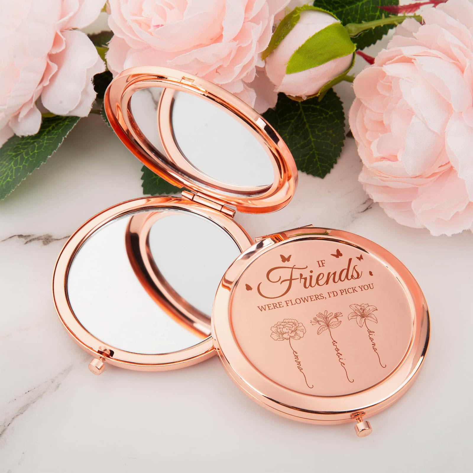 Friends - Sisters Are Different Flowers - Personalized Engraved Compact Mirror