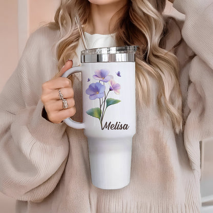Birth Flower Bliss - Personalized Tumbler With Straw