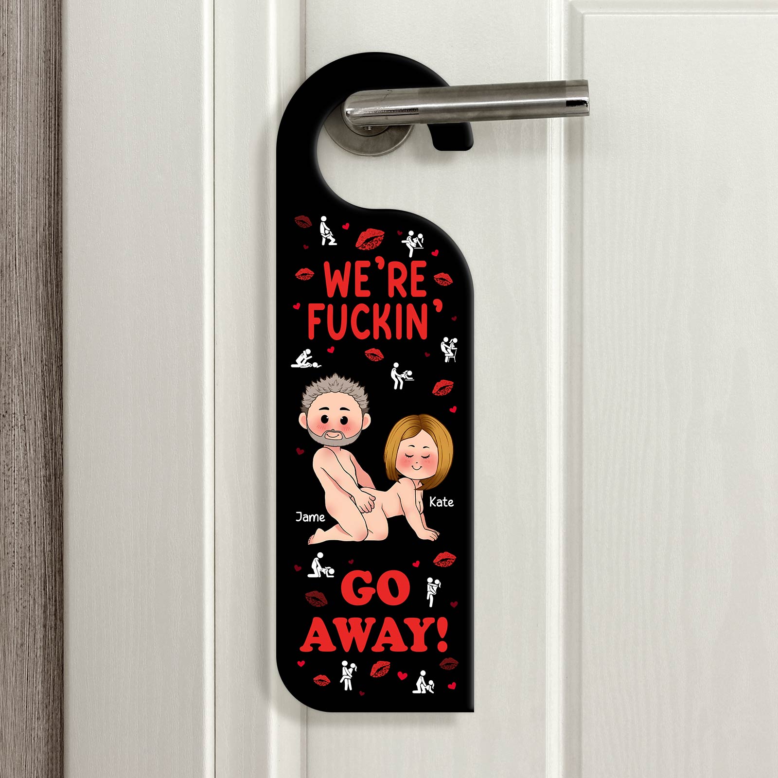 Couple - We're Fuckin' Go Away - Personalized Door Hanger