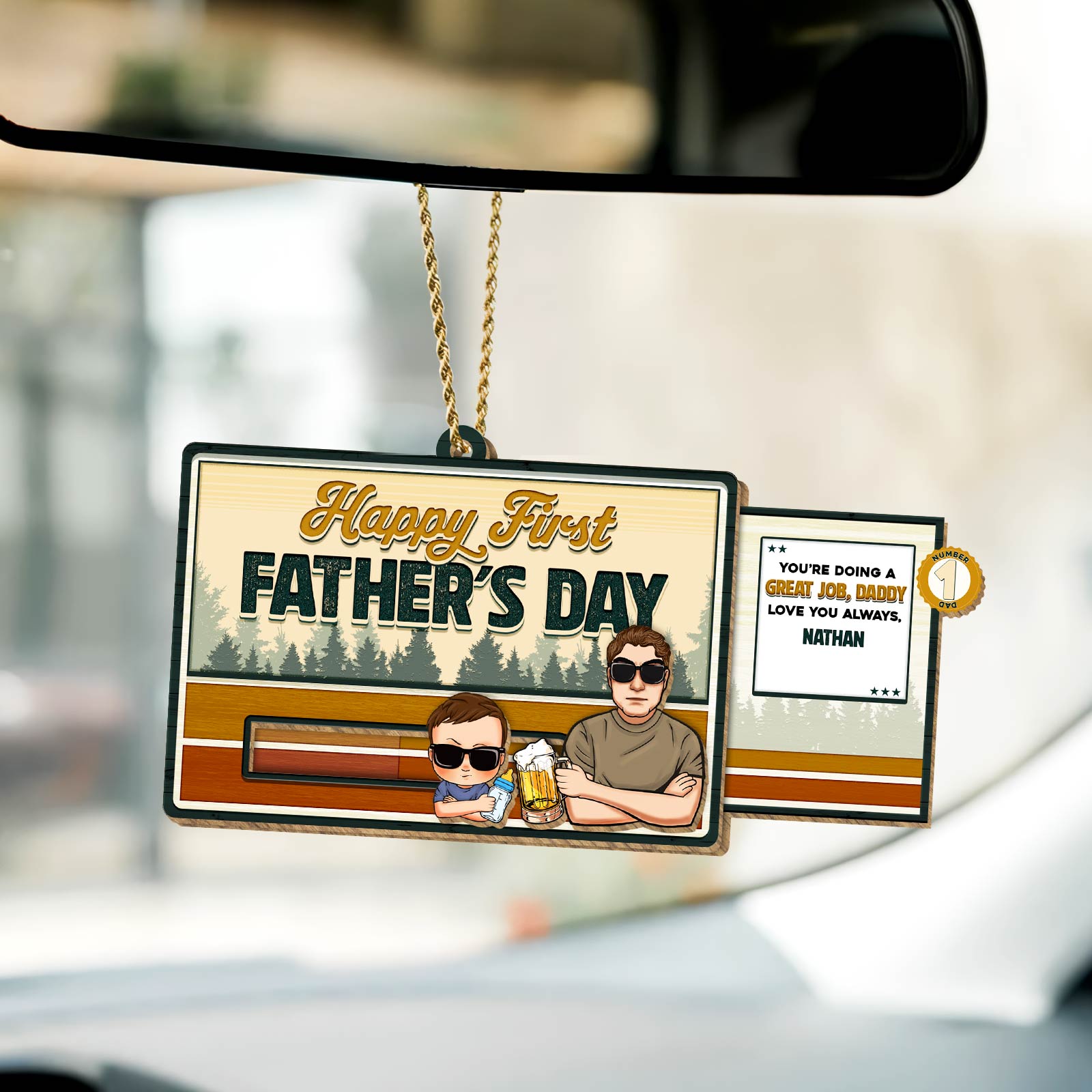Father - Happy First Father's Day - Personalized Wooden Slider Card