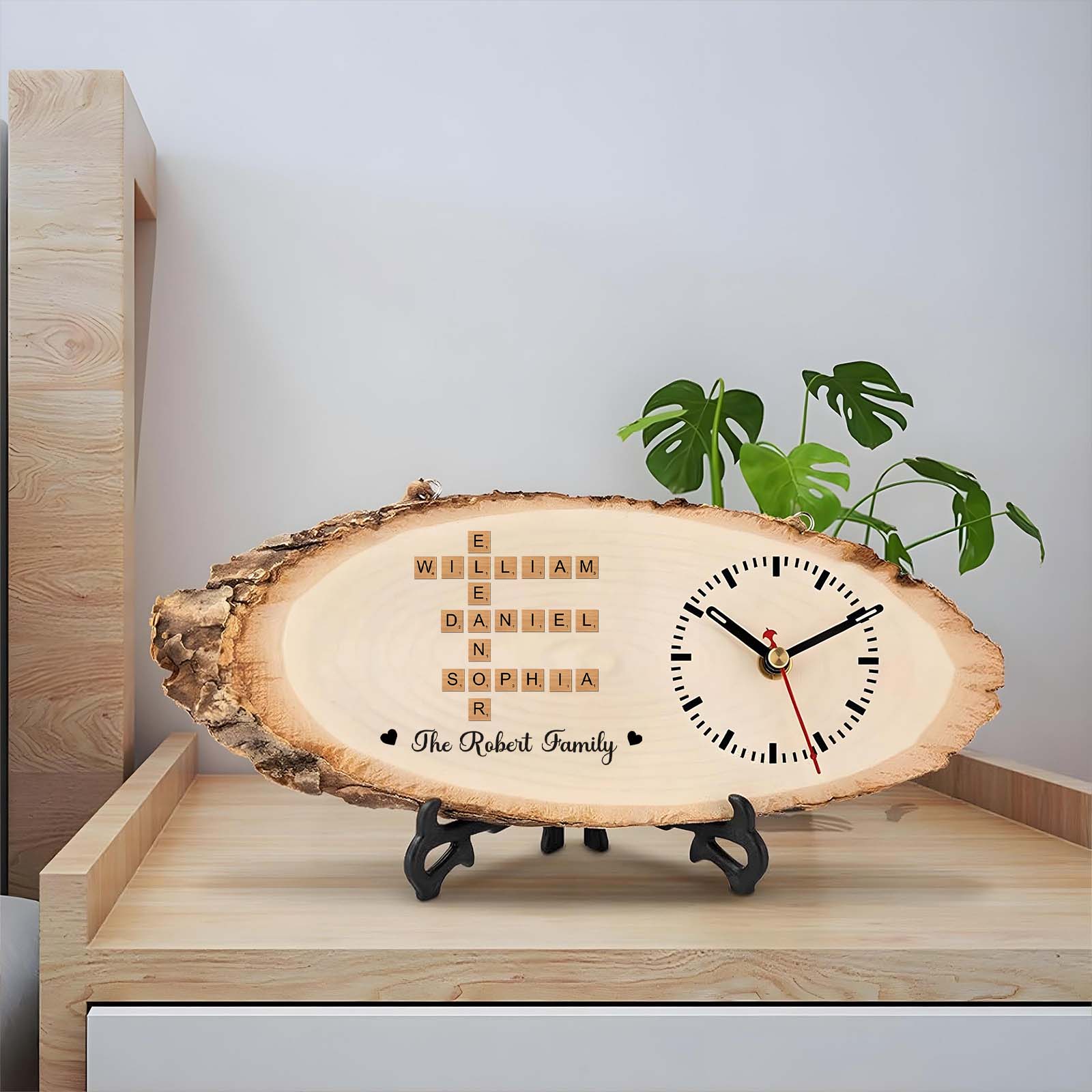 Family - Personalized Crossword Wooden Clock