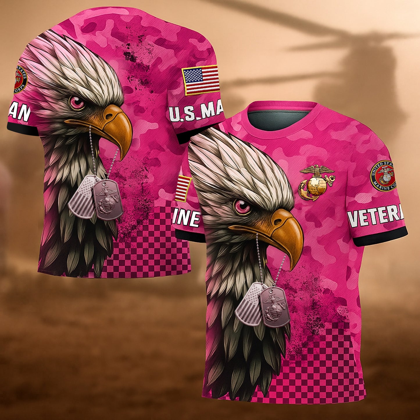 USMC Eagle Veteran Warrior Shirt - Full Print Camouflage