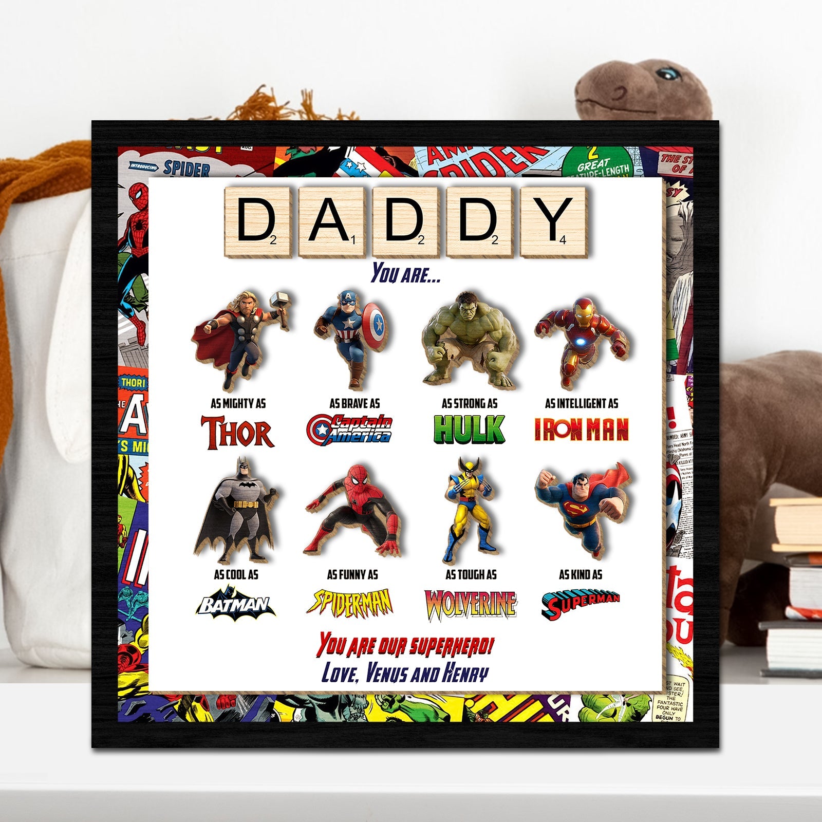 Father - You Are Our Superhero - Personalized 3-Layer Wooden Sign