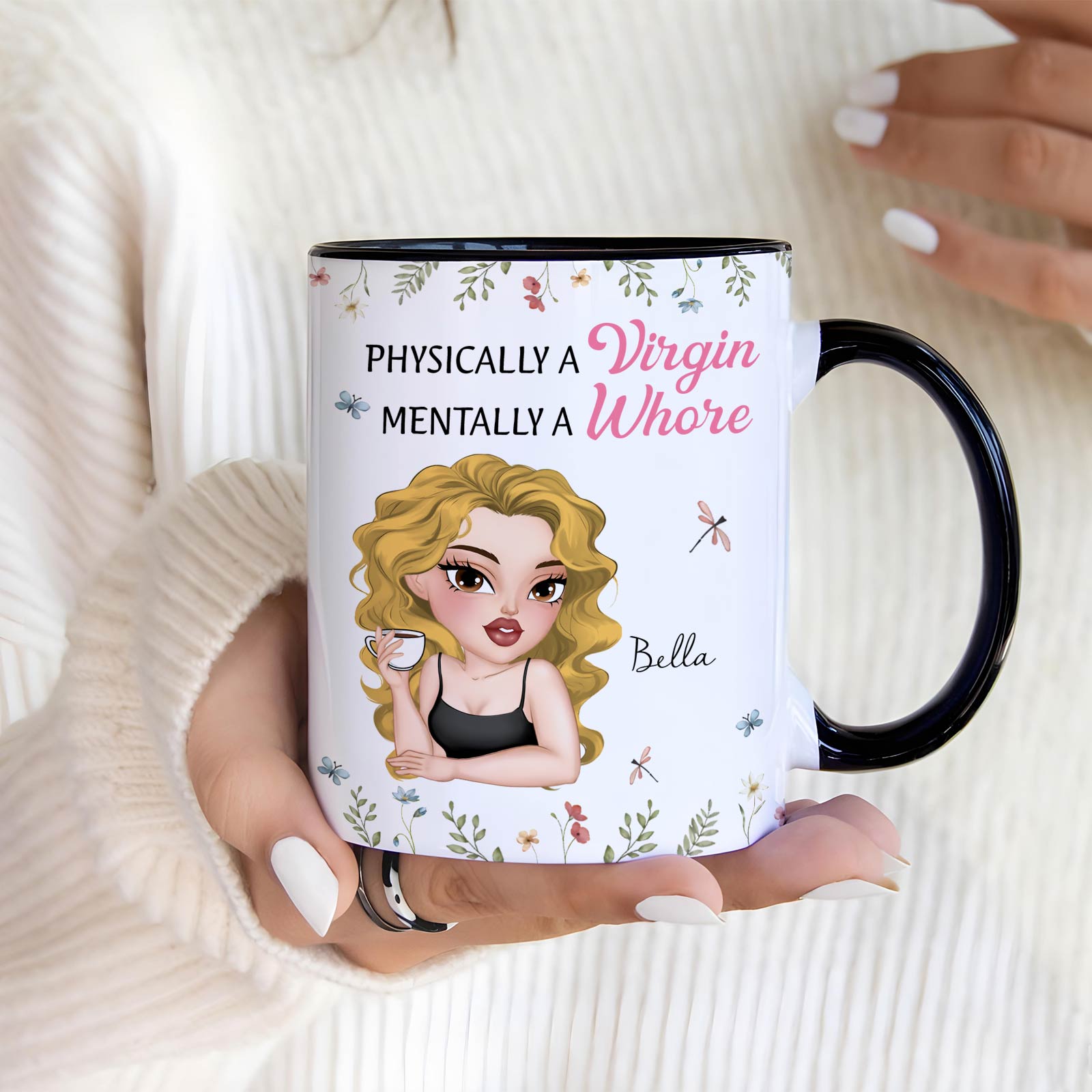 Funny Accent Mug - Physically A Virgin, Mentally A Whore - Personalized Accent Mug