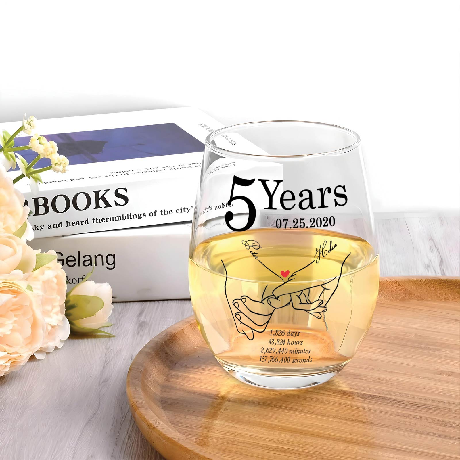 Couple - 1 Year - Personalized Anniversary Wine Glass