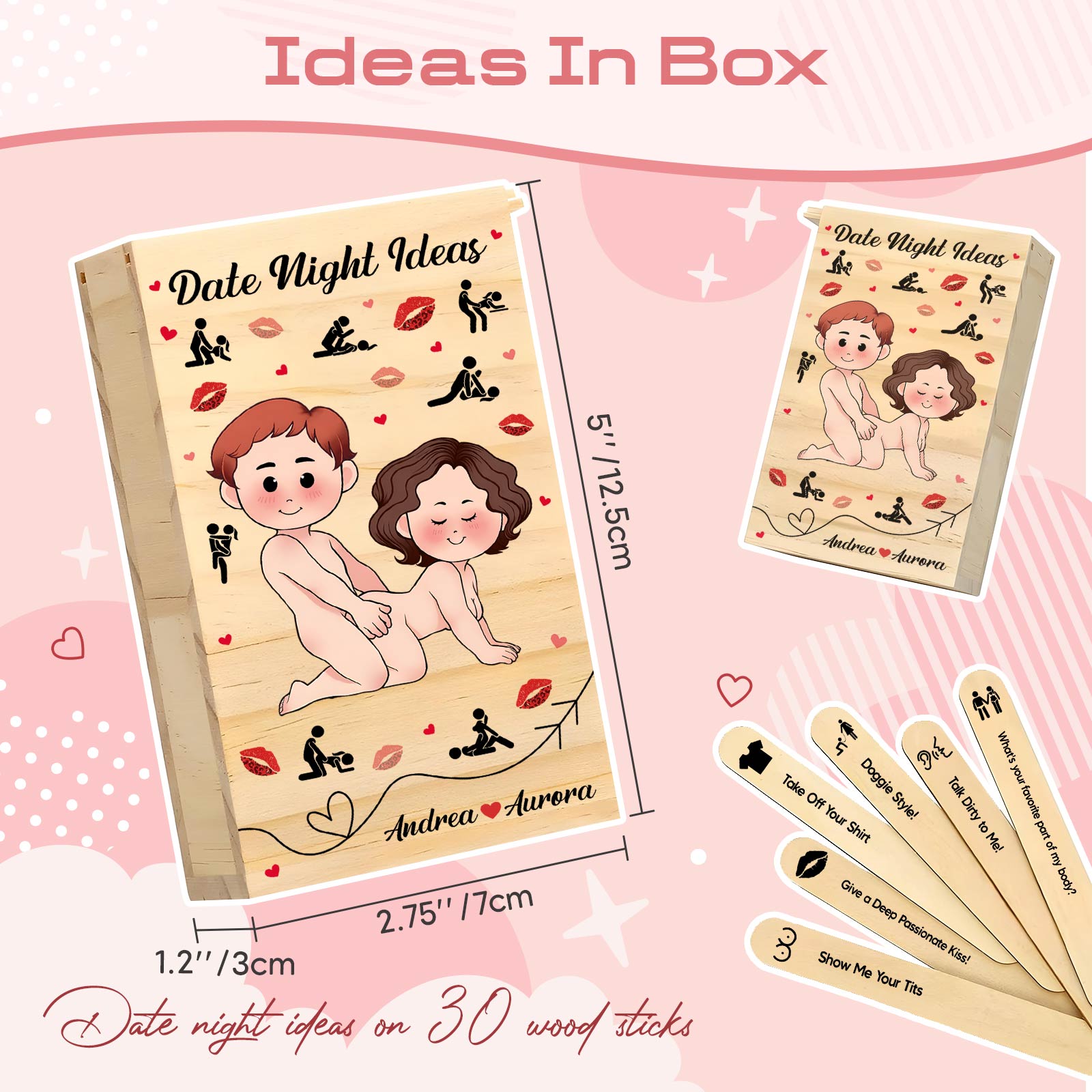Couple - Date Night Ideas - Personalized Games Wooden Date Ideas Box