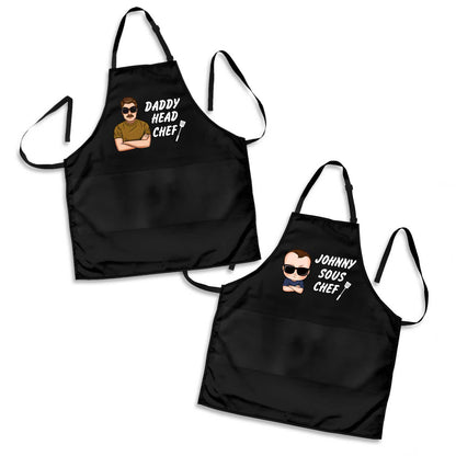 Father - Daddy Head Chef & Kid Sous Chef - Matching Personalized Aprons