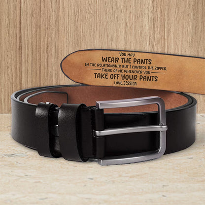 Couple - You Wear the Pants, I Own the Zipper - Personalized Leather Belt