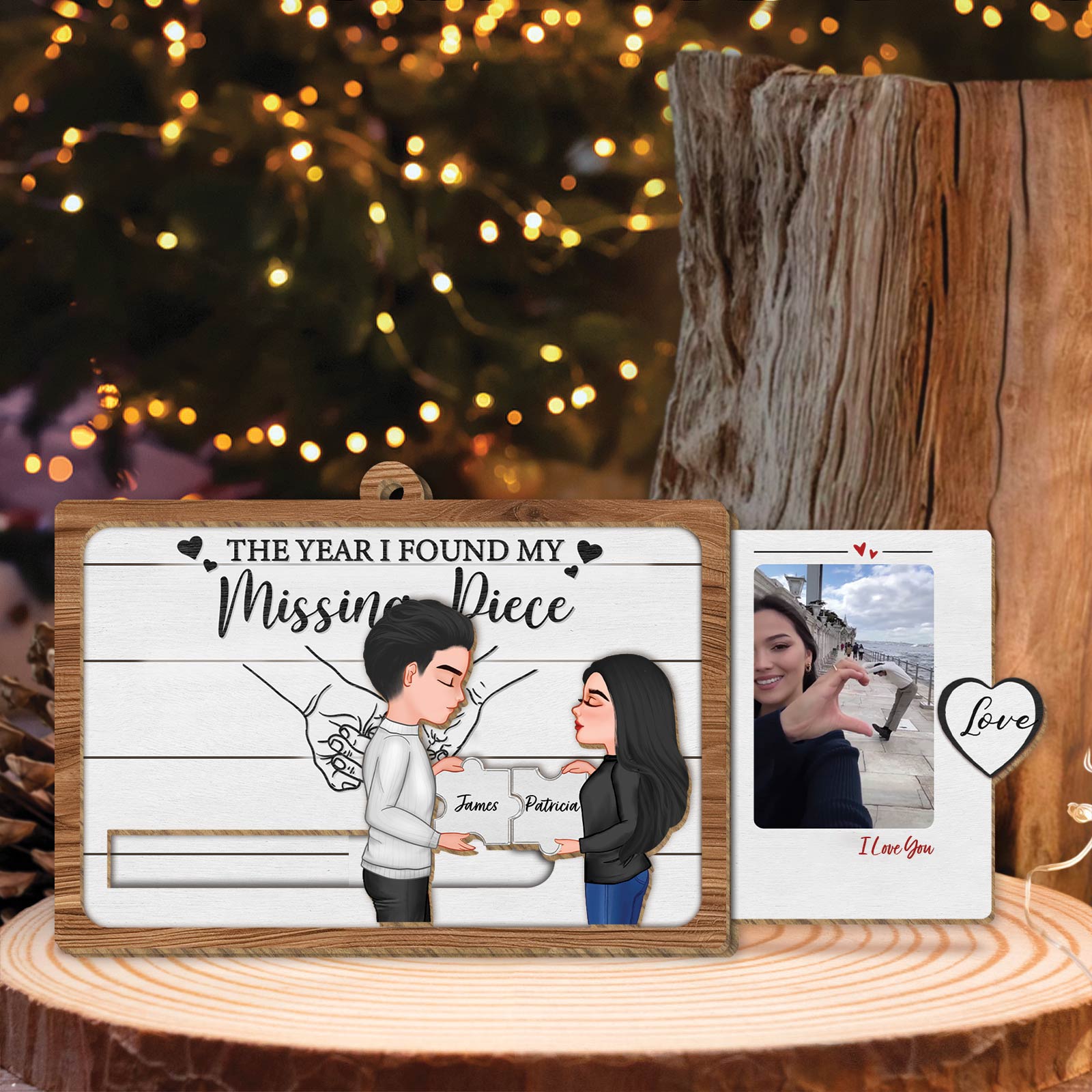 Couple - My Missing Piece - Personalized Custom Photo Wooden Slider Card