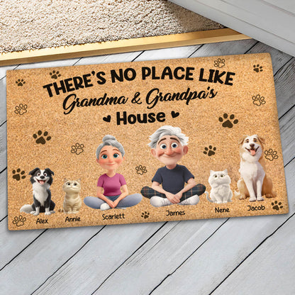 Pet Lovers - There's No Place Like Grandma & Grandpa's House - Personalized Pet Doormat