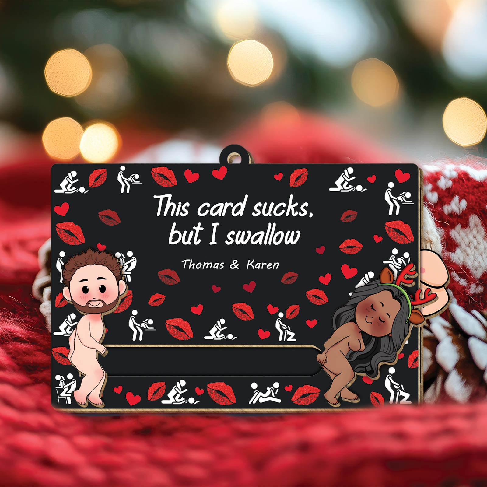 Couple - This Card Sucks But I Swallow - Personalized Wooden Slider Card - Ver 3