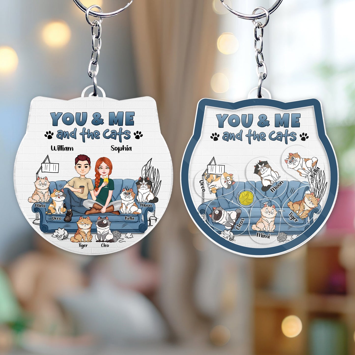Pet Lover - You & Me And The Cats - Personalized Shaking Keychain