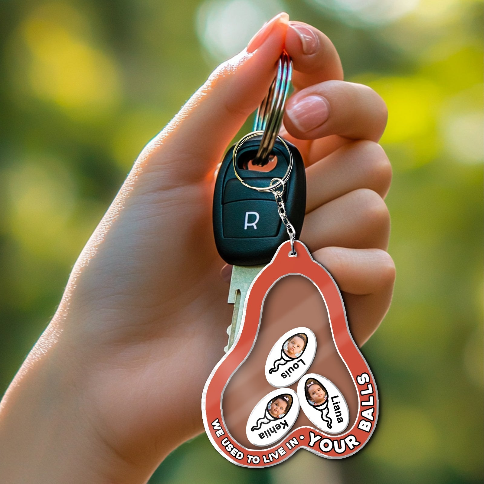 Father - We Used To Live In Your Balls - Personalized Acrylic Shaking Keychain (Ver 2)