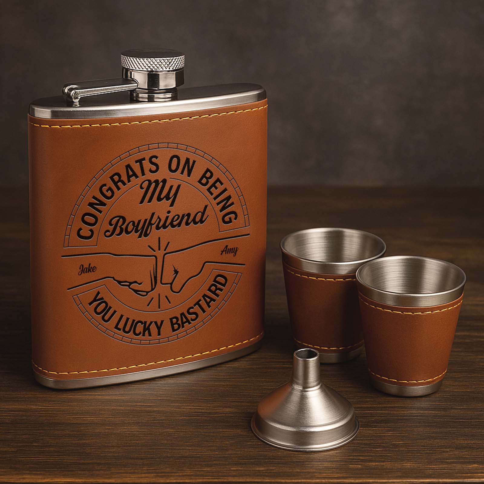 Friend - Congrats On Being My Brother - Personalized Leather Flask