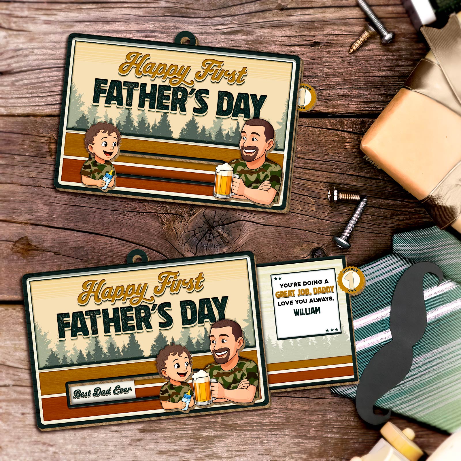 Father - Best Dad Ever - Personalized Wooden Slider Card