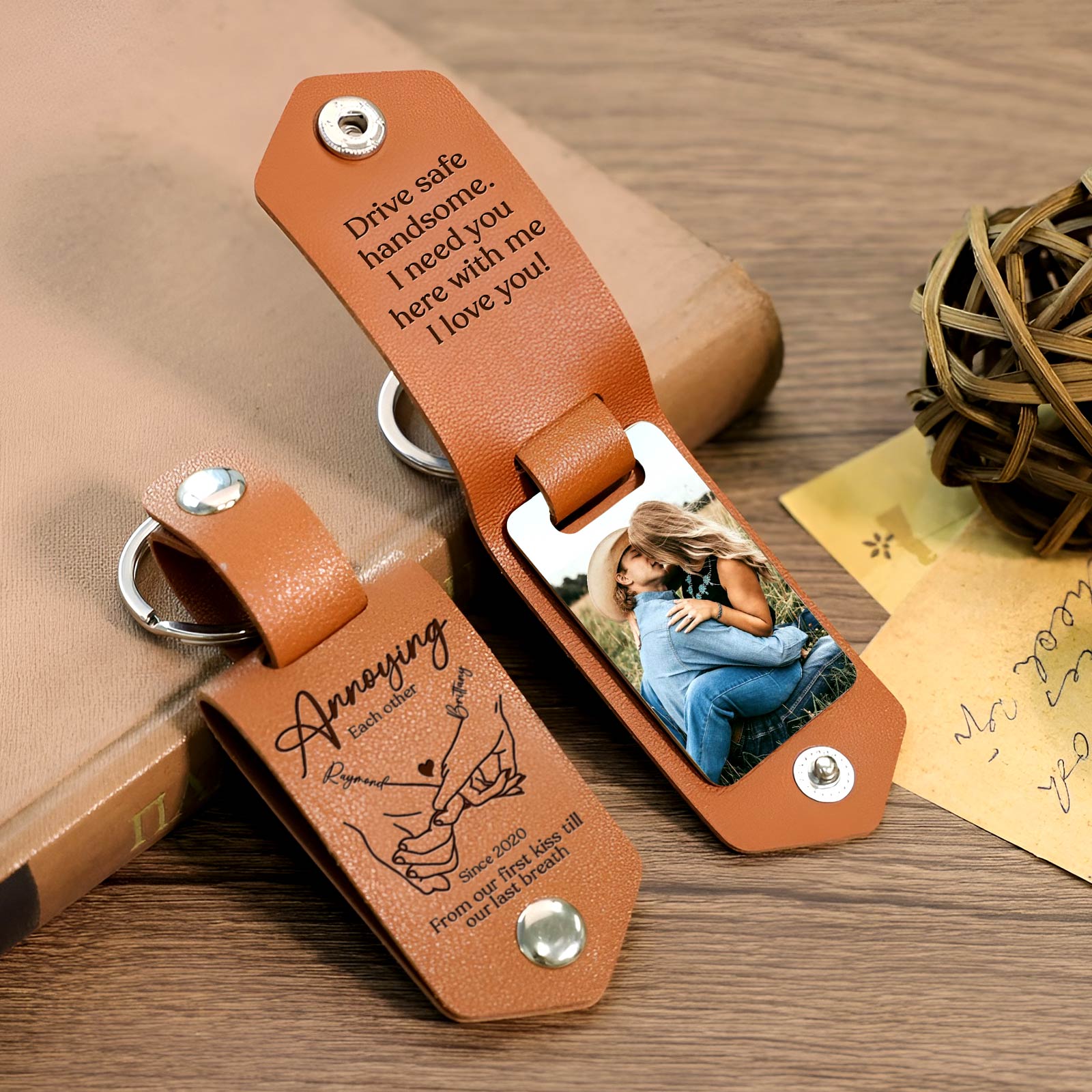Couple - Annoying Each Other - Personalized Leather Photo Keychain