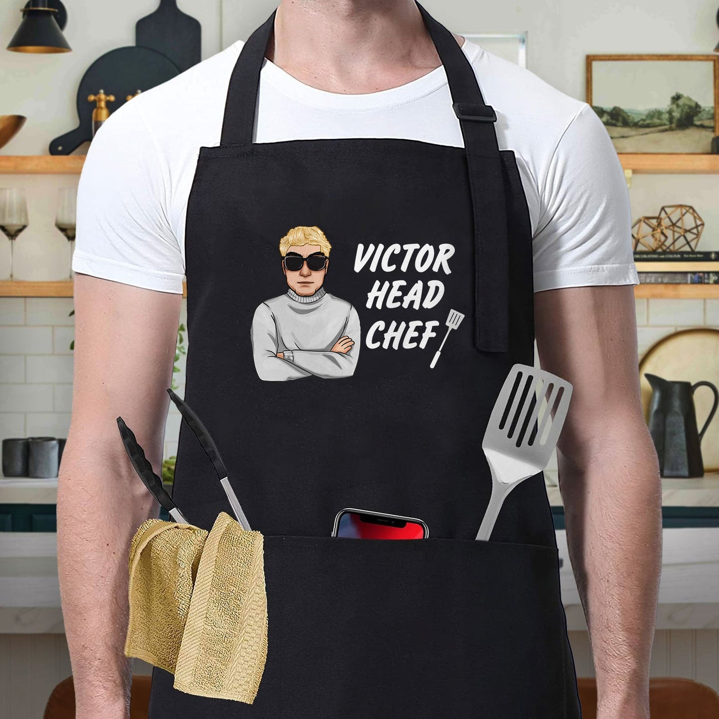 Father - Daddy Head Chef & Kid Sous Chef - Matching Personalized Aprons