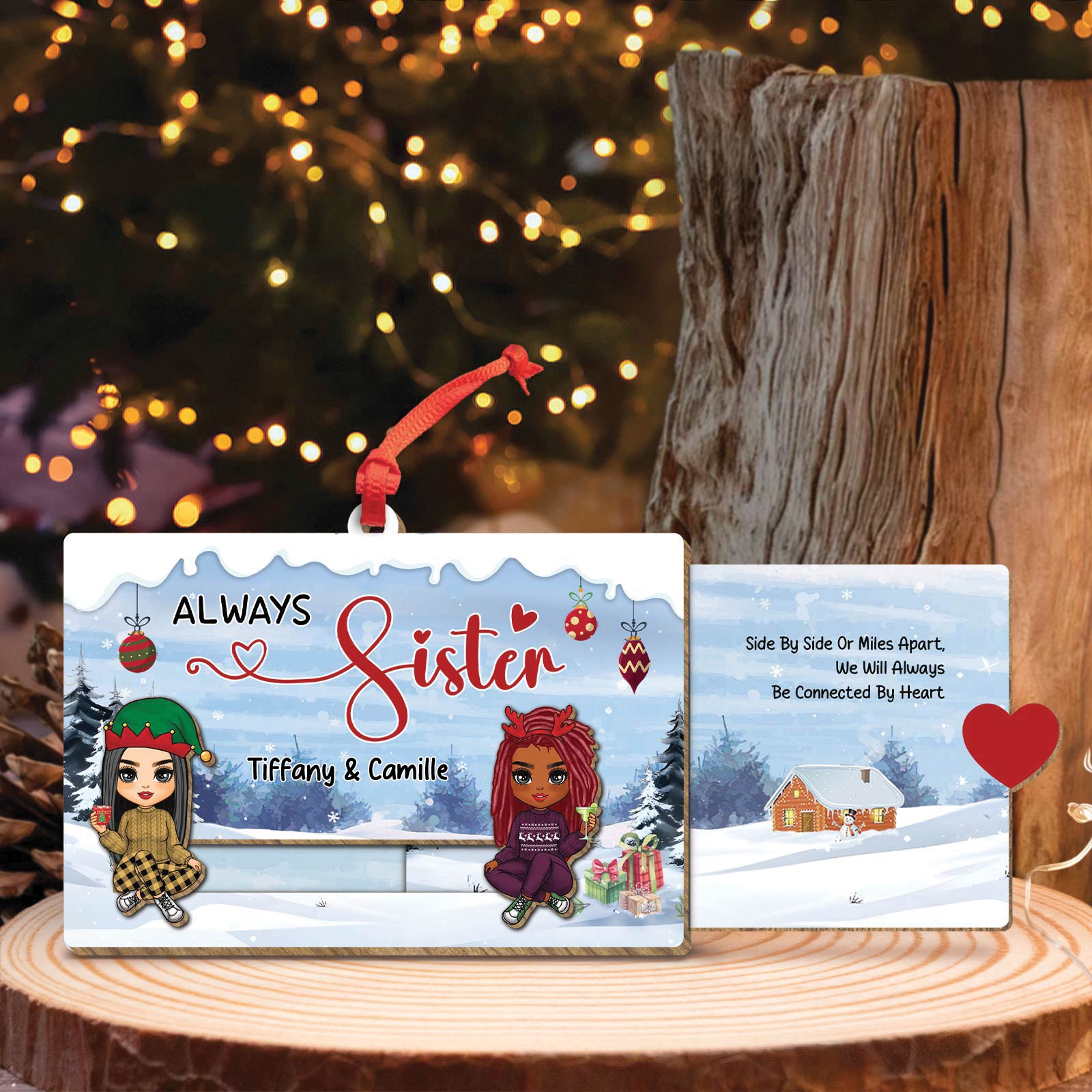 Besties - Always Sister - Personalized Wooden Slider Card Ornament