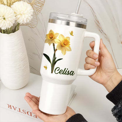 Birth Flower Bliss - Personalized Tumbler With Straw