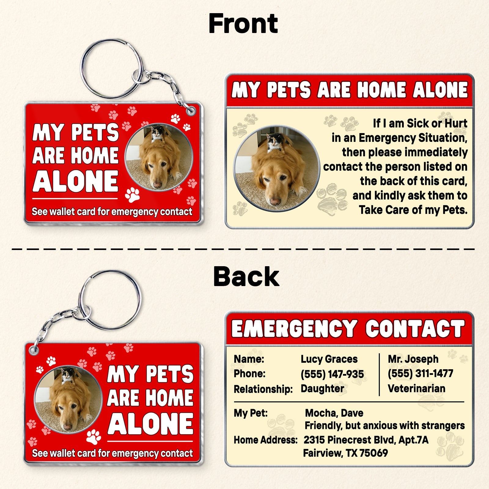 Pet Lover - Emergency Contact - Personalized Acrylic Keychain And Wallet Card