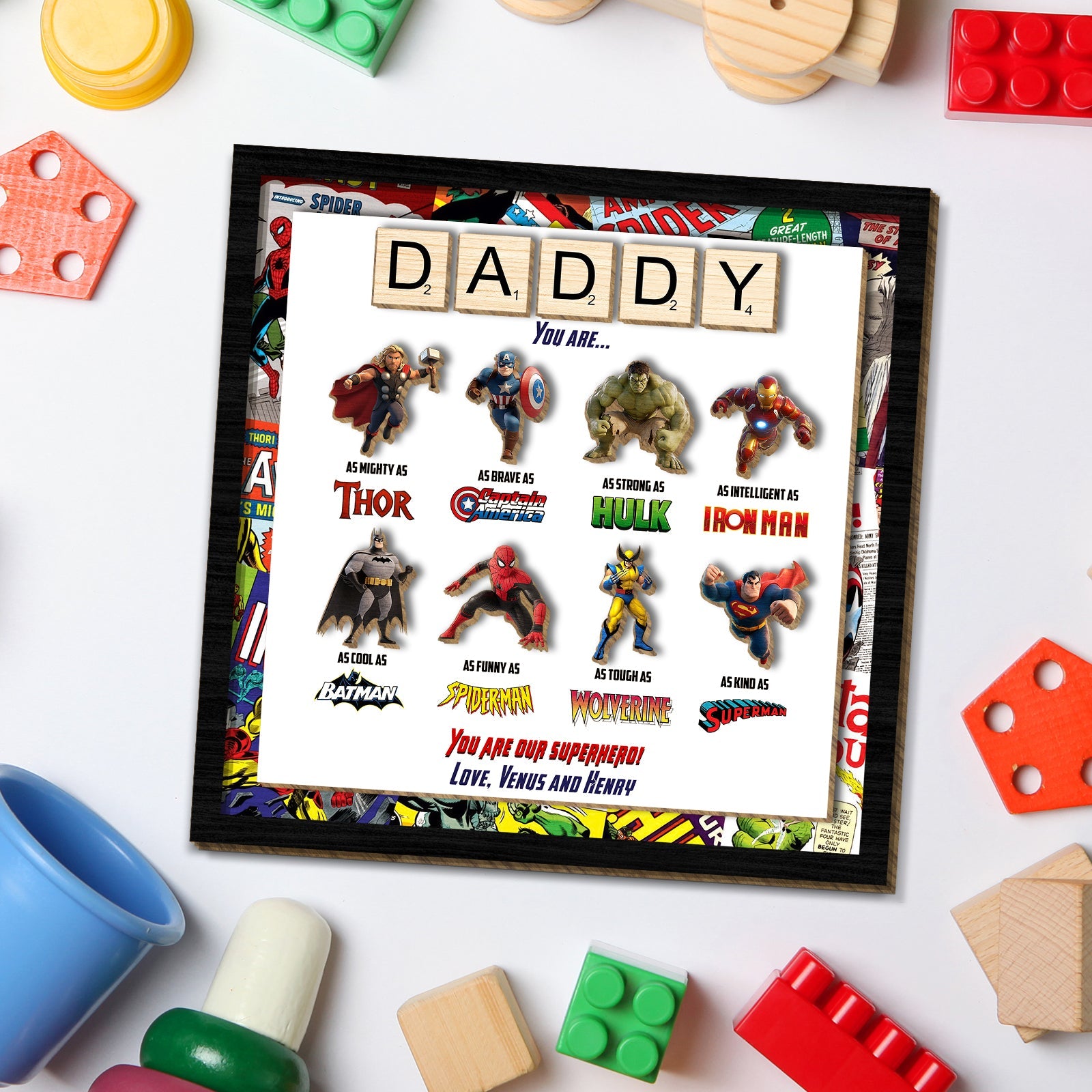 Father - You Are Our Superhero - Personalized 3-Layer Wooden Sign