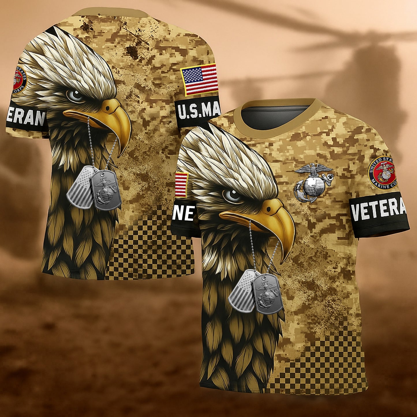 USMC Eagle Veteran Warrior Shirt - Full Print Camouflage