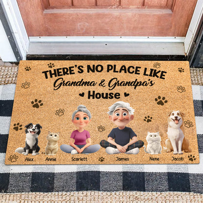 Pet Lovers - There's No Place Like Grandma & Grandpa's House - Personalized Pet Doormat