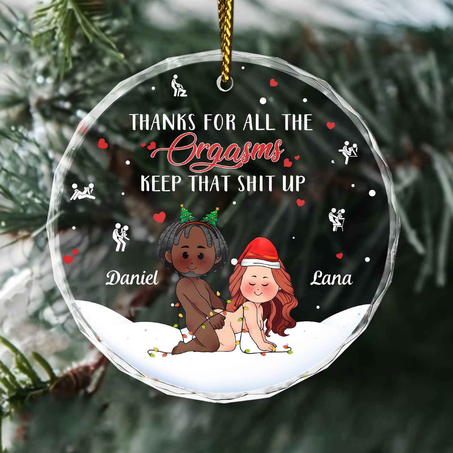 Thanks For All The ORGASMS - Personalized Christmas Glass Ornament For Couples