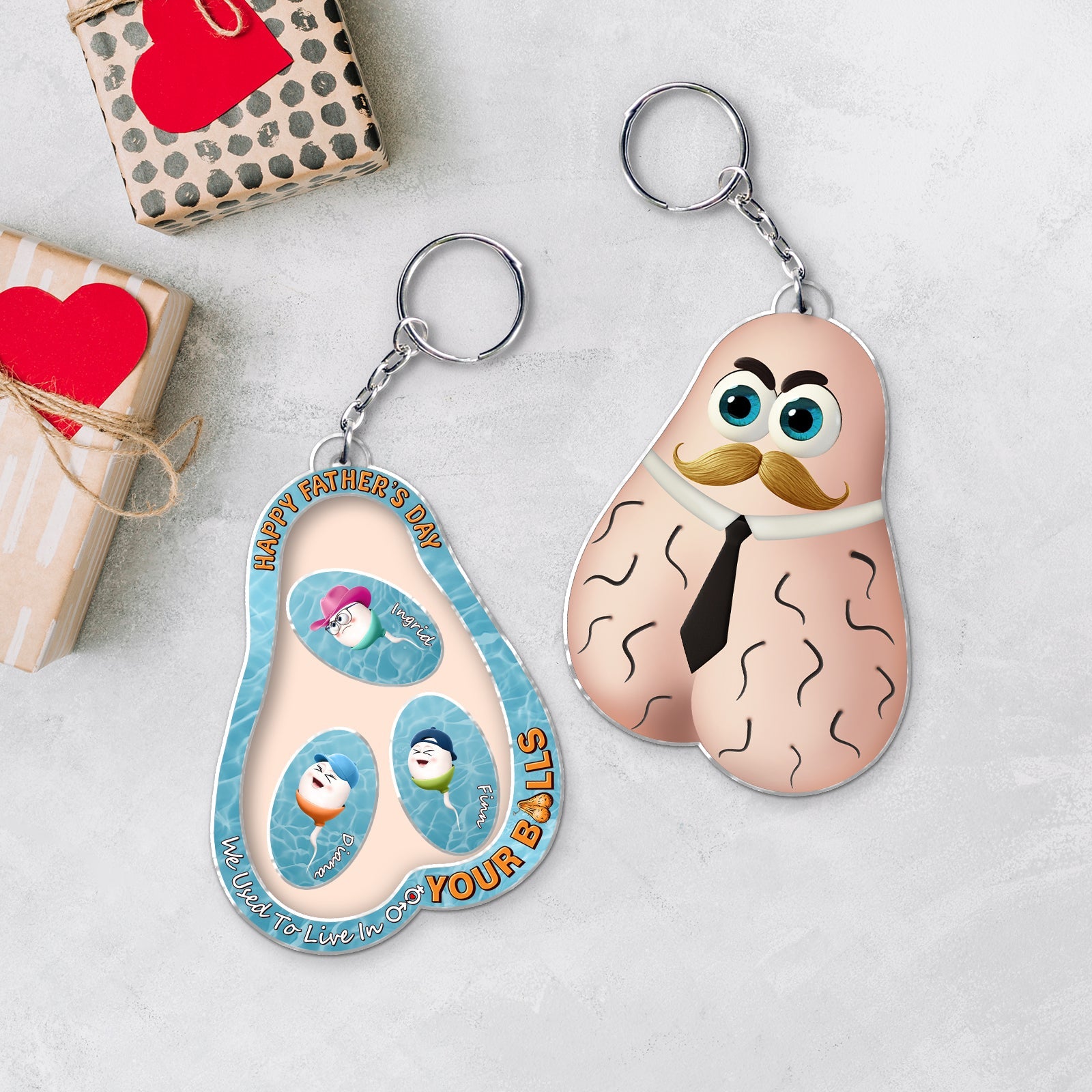 Father - We Used To Live In Your Balls - Personalized Acrylic Shaking Keychain - VER 2