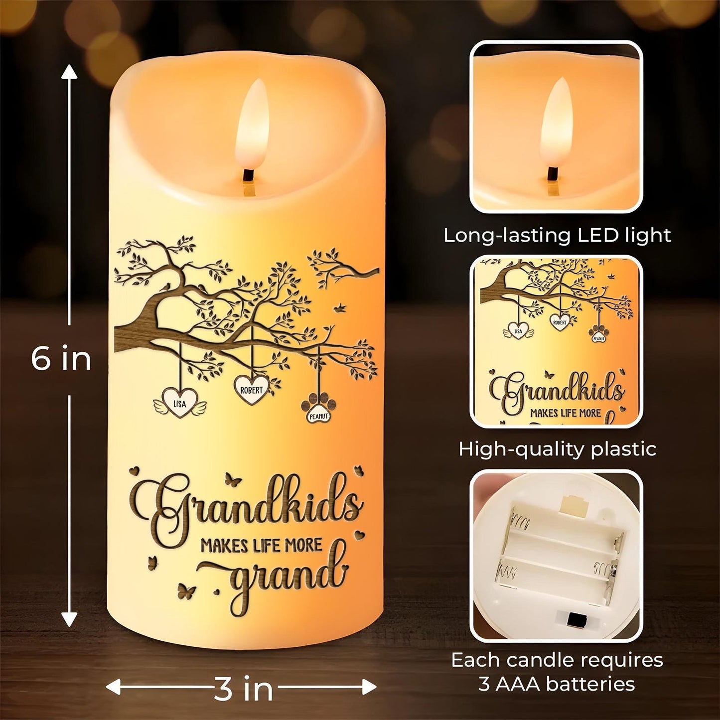 Family - Grandkids Makes Life More Grand - Personalized LED Candle