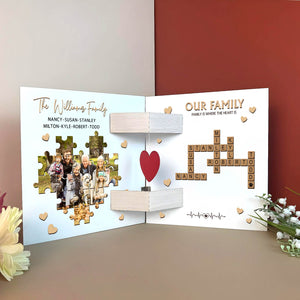 Family - Family Is Where The Heart Is - Personalized Crossword Wooden Invitation