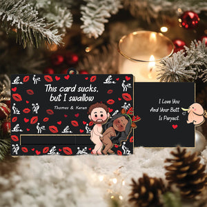Couple - This Card Sucks But I Swallow - Personalized Wooden Slider Card - Ver 3