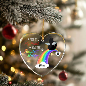 Pet Lover - A Piece Of My Heart Is At The Rainbow Bridge - Personalized Heart Shape Glass Ornament