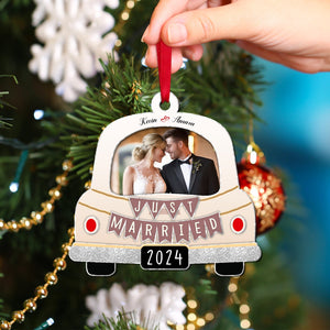 Couple - Just Married 2024 - Personalized Photo Acrylic Ornament