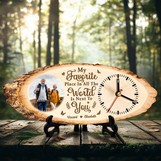 Couple - My Favorite Place In All The World Is Next To You - Personalized Wooden Clock