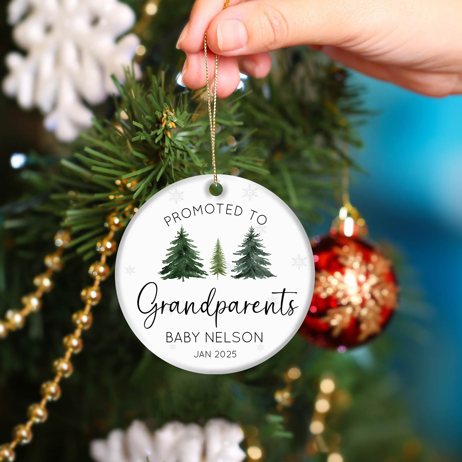 Family - Promoted To - Personalized Circle Ceramic Ornament