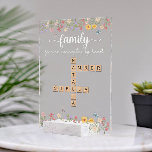 Bestie - Forever Connected By Heart - Personalized Crossword Acrylic Plaque