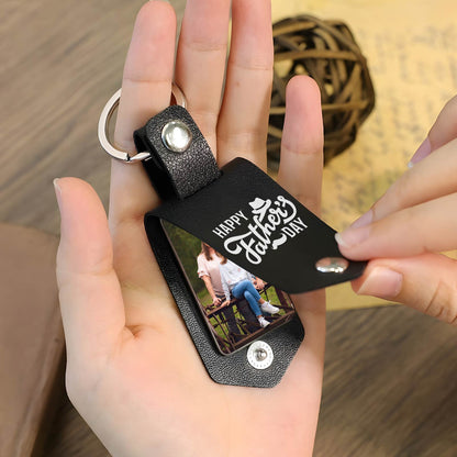 Father - I'm Not The Stepdad, I'm Just The Dad That Stepped Up - Personalized Leather Photo Keychain
