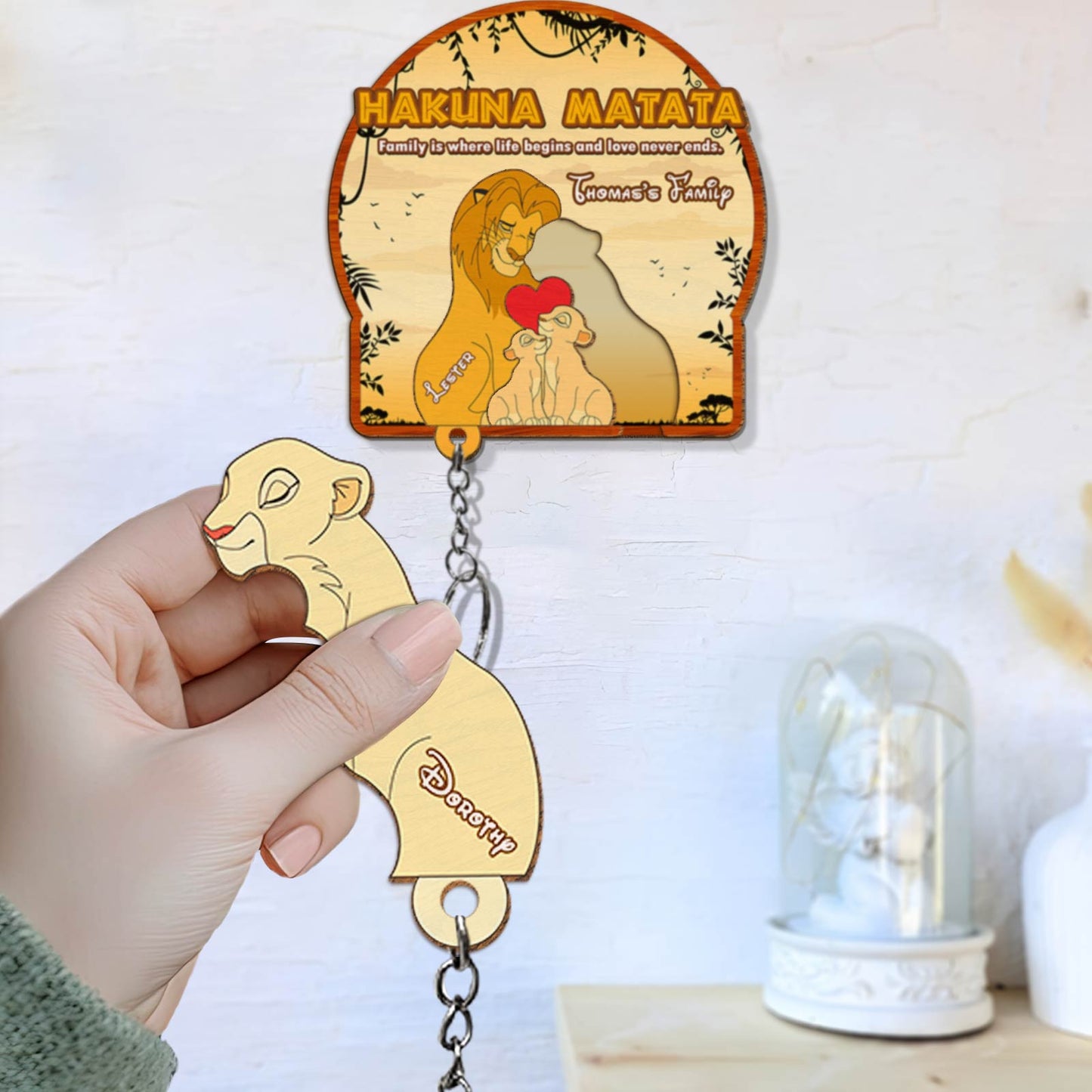 Family - Lion King - Personalized Wooden Puzzle Keychain & Key Hanger